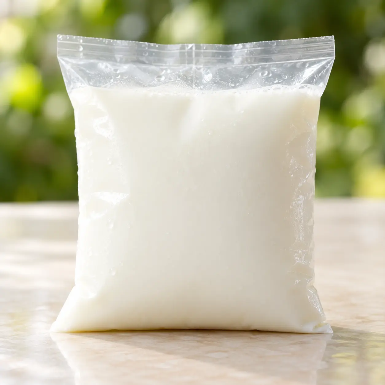 সাদা ফুড-গ্রেড পাউচে দুধ